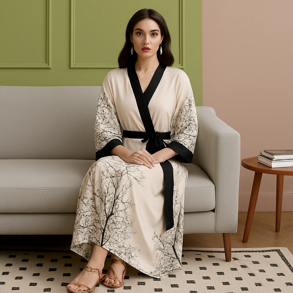 women’s satin kimono night robe – long ankle length elegant loungewear with belt Women’s Satin Kimono Night Robe – Long Ankle Length with Belt